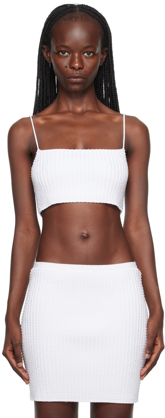 Alexander Wang T Embroidered Cotton-jersey Bra Top In White | ModeSens