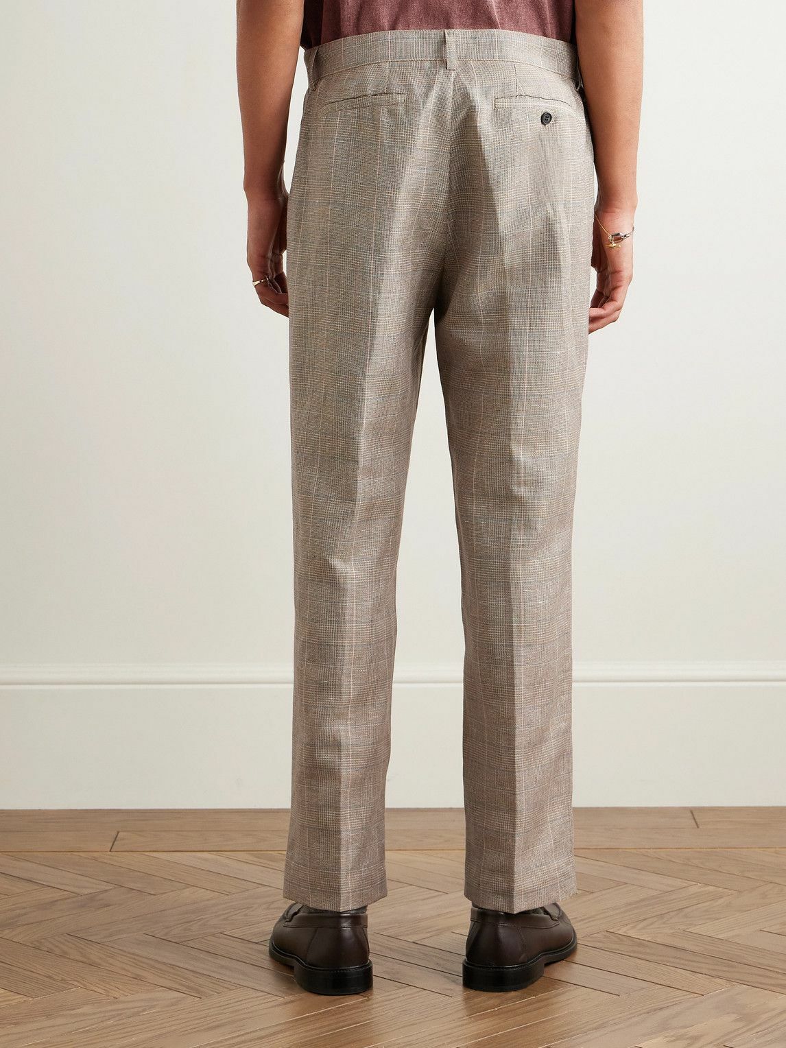Corridor - Straight-Leg Pleated Checked Linen and Wool-Blend Trousers - Neutrals