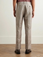 Corridor - Straight-Leg Pleated Checked Linen and Wool-Blend Trousers - Neutrals