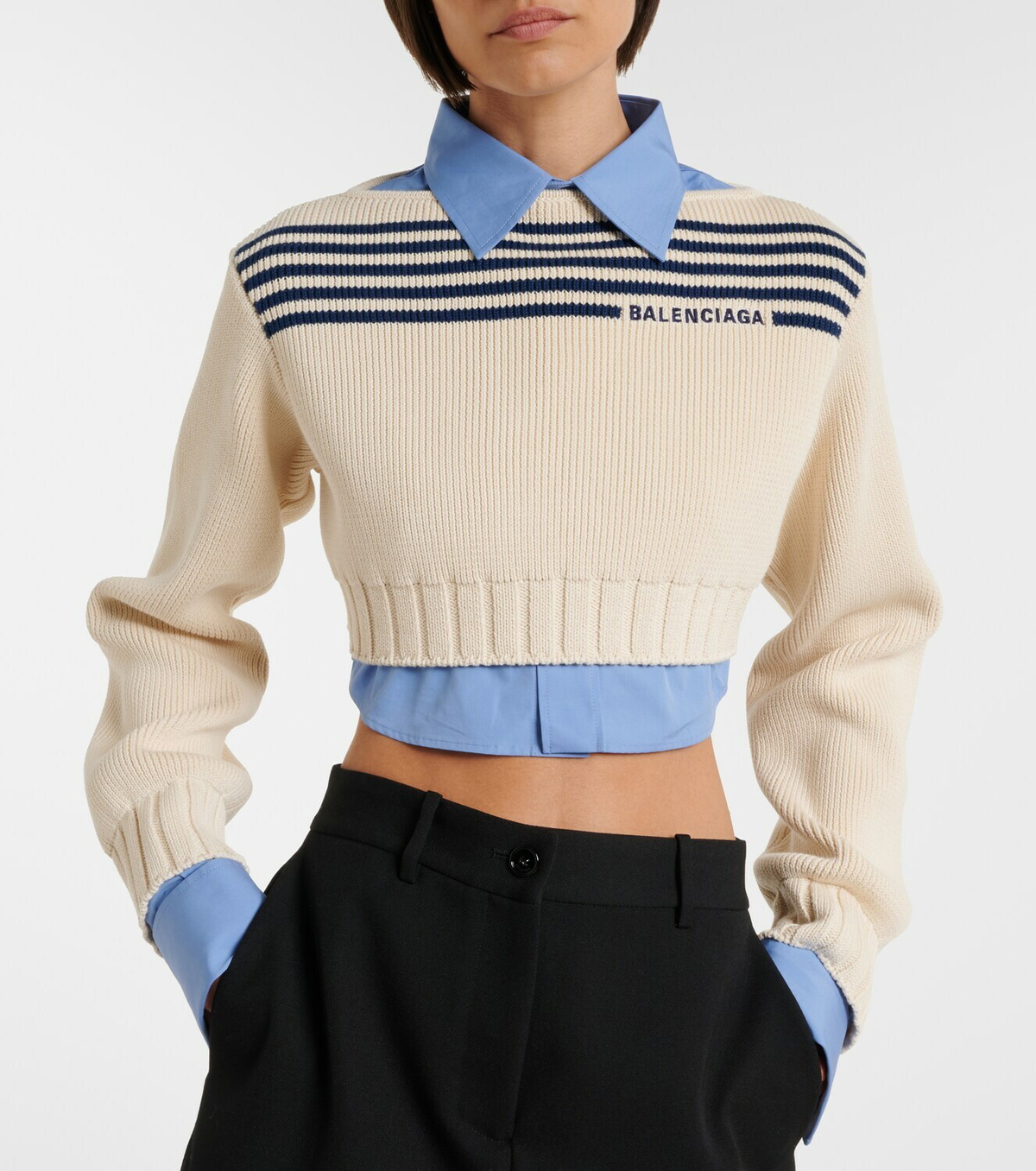 Balenciaga Striped cropped cotton sweater