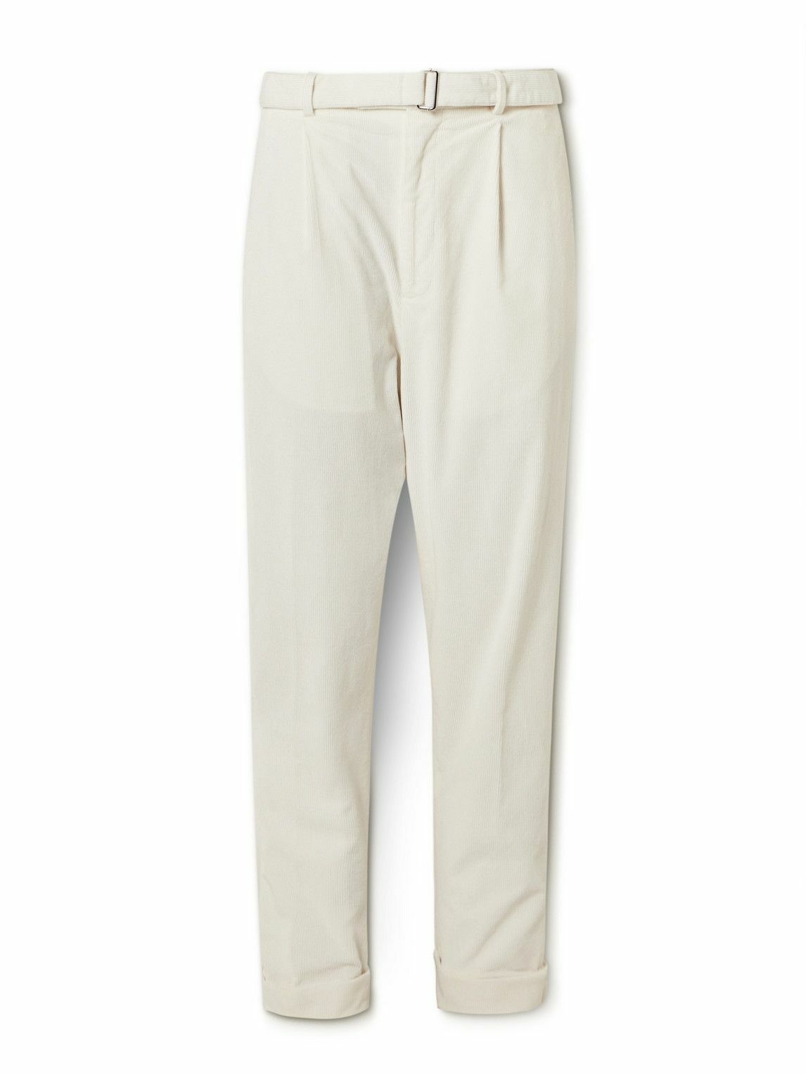 Photo: Officine Générale - Hugo Tapered Belted Cotton-Blend Corduroy Trousers - Neutrals