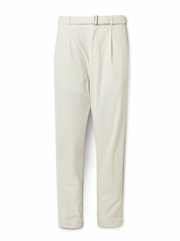 Photo: Officine Générale - Hugo Tapered Belted Cotton-Blend Corduroy Trousers - Neutrals