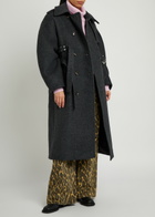 Ganni Belted Wool-blend Trench Coat Black