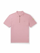 Moncler - Leather-Trimmed Logo-Detailed Mercerised Cotton-Piqué Zip-Up Polo Shirt - Pink