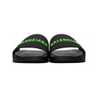 Balenciaga Black and Green Logo Pool Slides