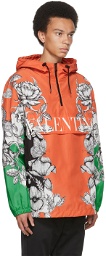 Valentino Orange & Green Dark Blooming Logo Half-Zip Hoodie