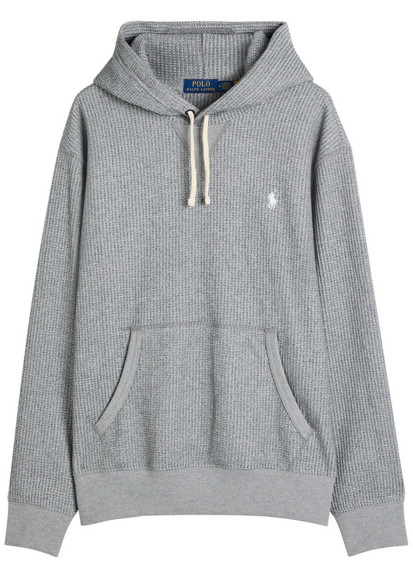 Photo: Polo Ralph Lauren Logo-embroidered Hooded Waffle-knit Sweatshirt Grey