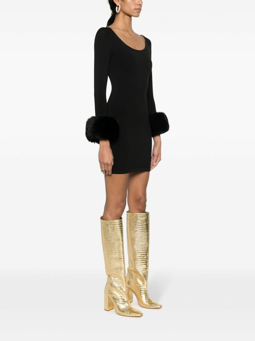 ワンピース Fur pocket mini dress Black Alexander Wang Black Faux-Fur Cuff Mini Dress Alexander Wang