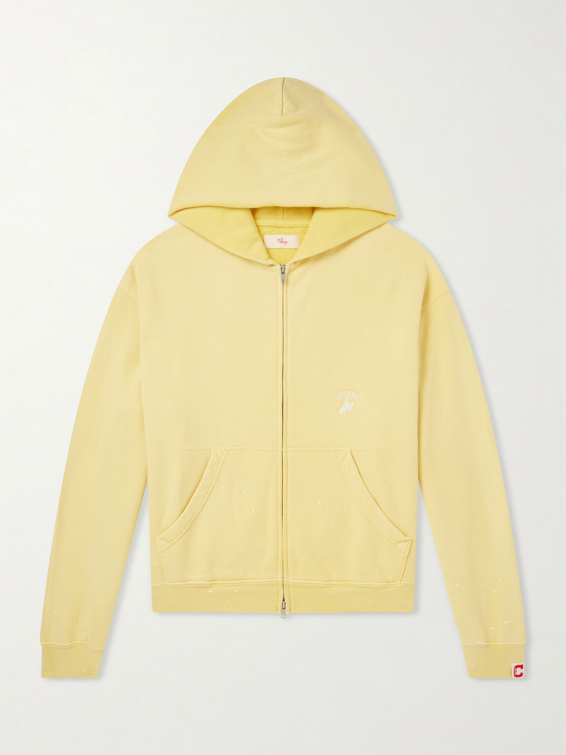 Cherry Los Angeles - Logo-Embroidered Paint-Splattered Cotton-Jersey Hoodie - Yellow