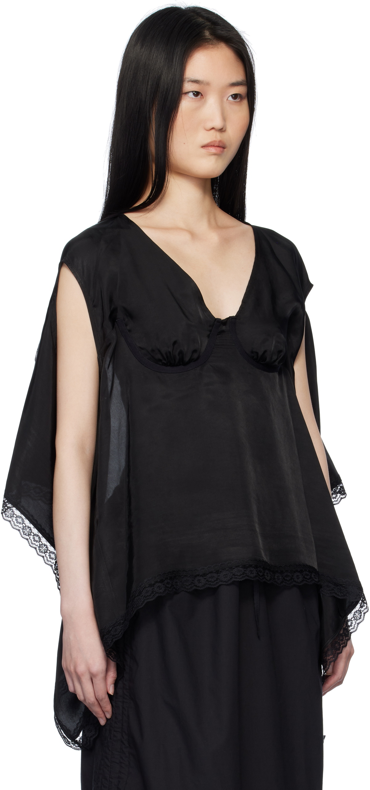 Pushbutton Black Bra Point Square Blouse