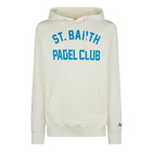MC2 Saint Barth Man Cotton Hooded White Sweatshirt With Bluette St. Barth Padel Club Print