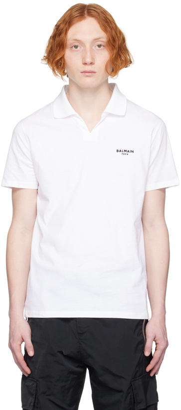 Photo: Balmain White Flocked Polo