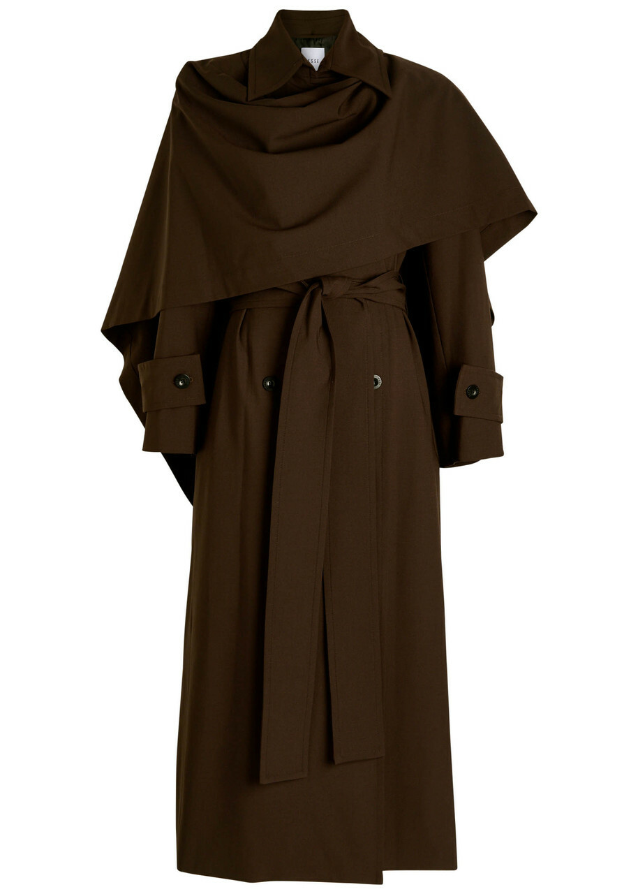 Esse Studios Onus Cape-effect Woven Trench Coat Brown
