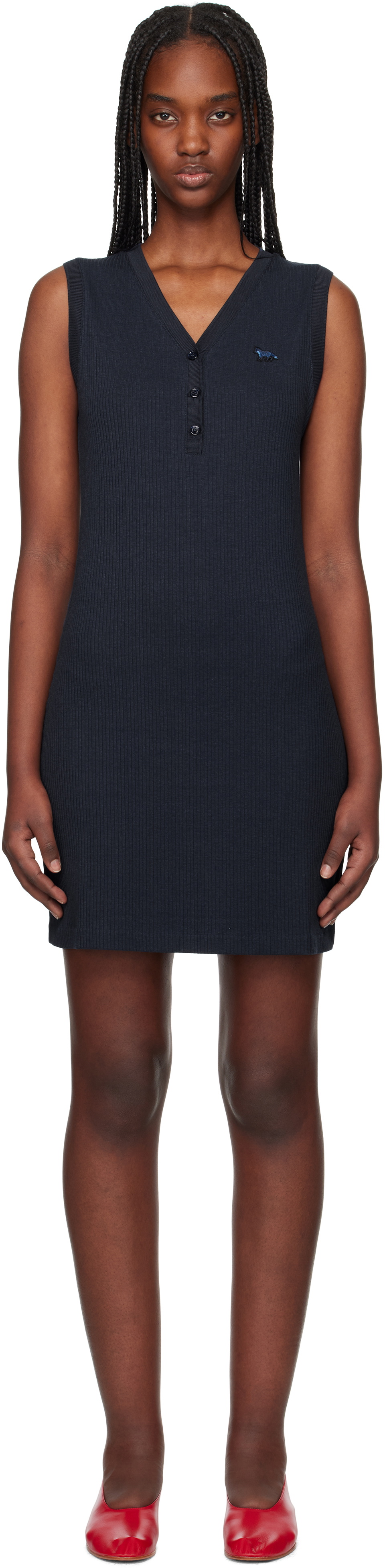 Maison Kitsuné Blue Baby Fox Patch Ribbed Minidress Maison