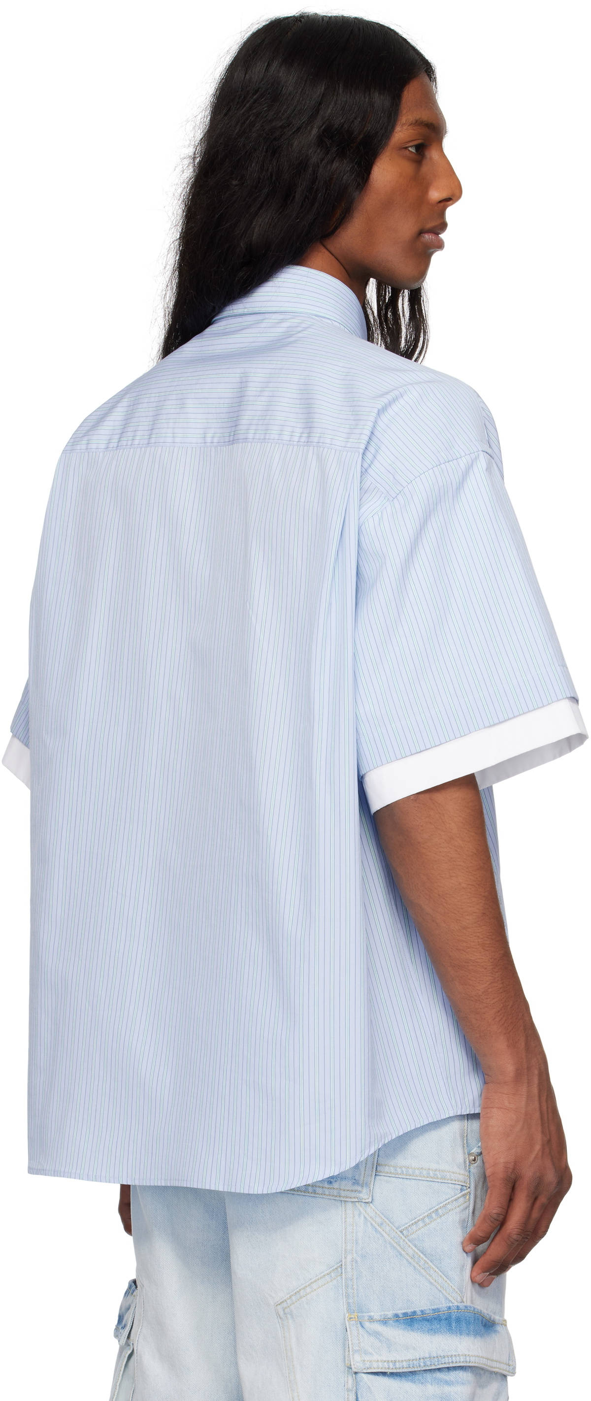 le PÈRE Blue Double Short Sleeve Button Down Shirt