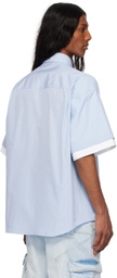 le PÈRE Blue Double Short Sleeve Button Down Shirt
