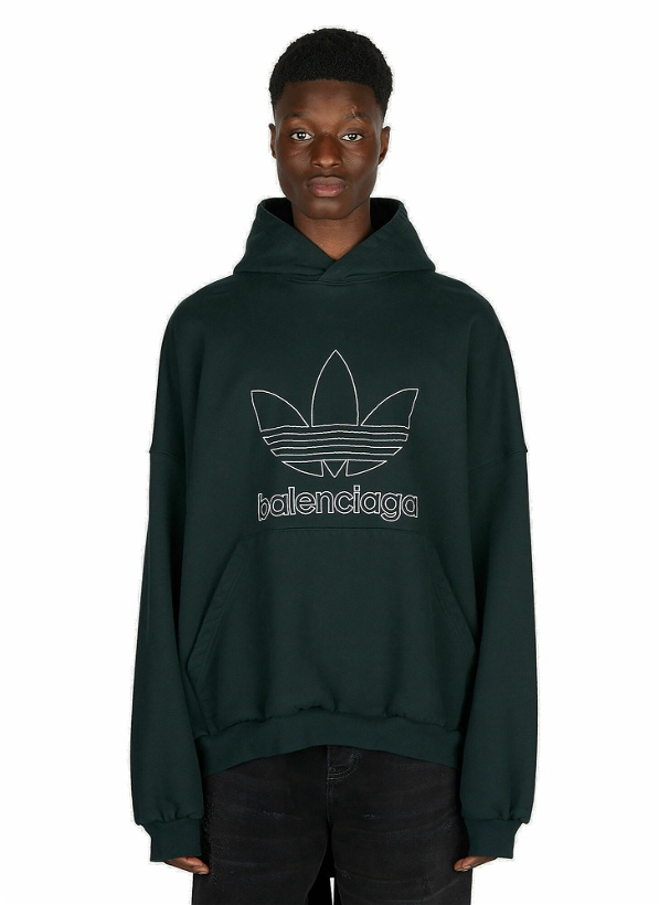 Photo: adidas x Balenciaga - Embroidered Logo Hooded Sweatshirt in Dark Green