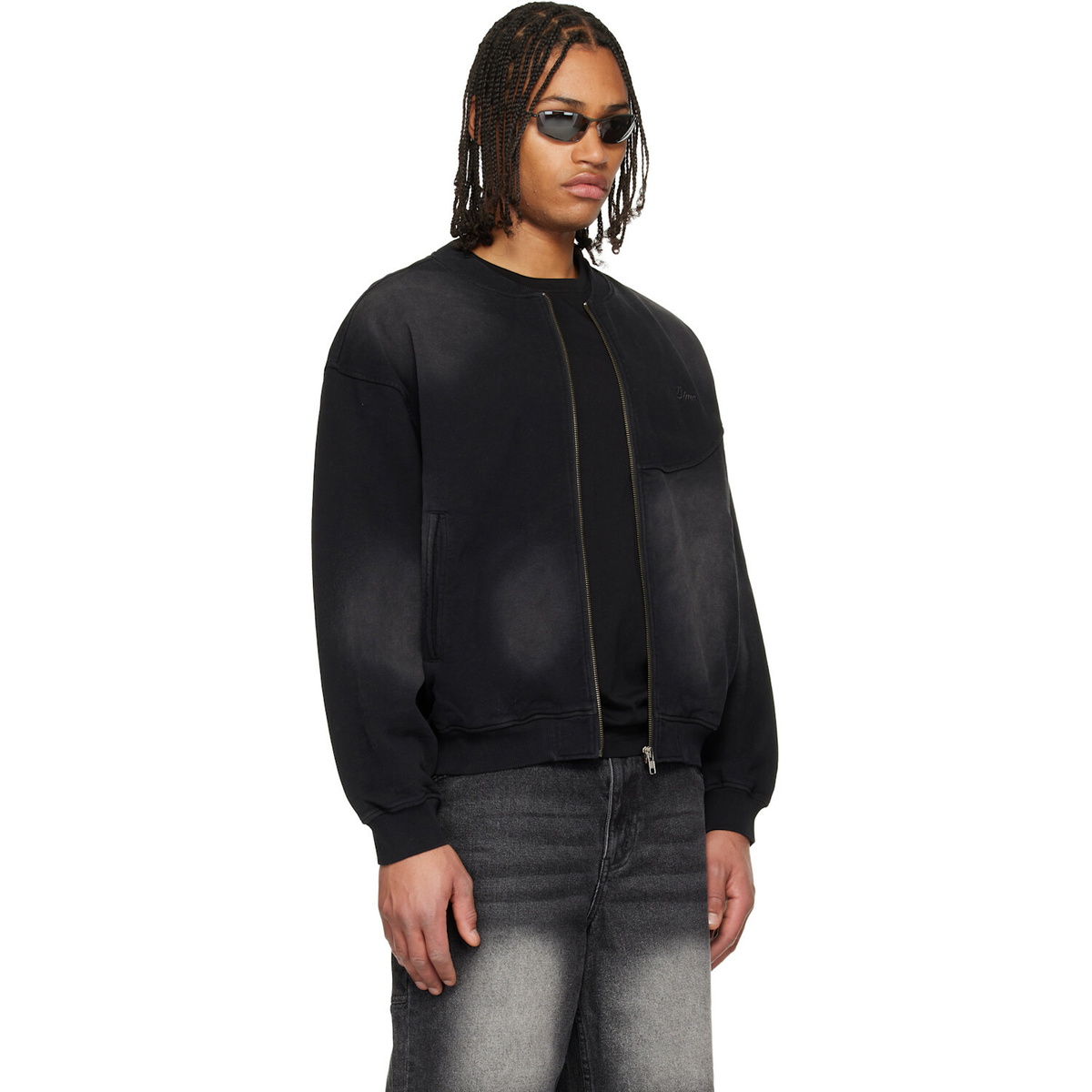 Dime Black Faded Fleece Bomber Jacket