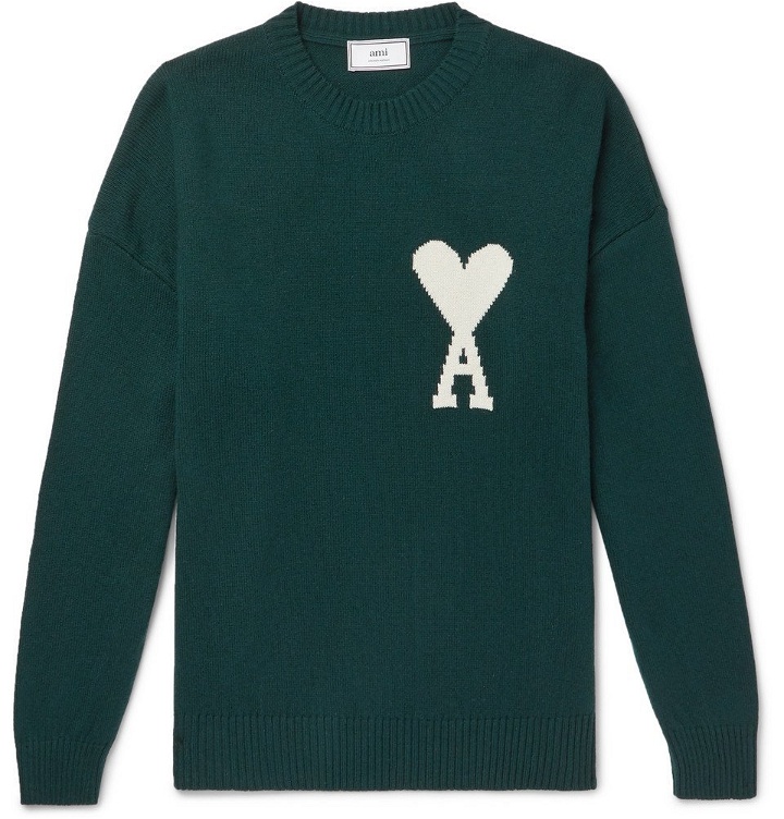 Photo: AMI - Oversized Logo-Intarsia Knitted Sweater - Men - Green