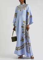 LA Double J Magnifico Printed Silk-satin Maxi Dress Blue