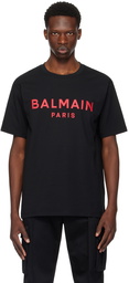 Balmain Black Paris Print T-Shirt