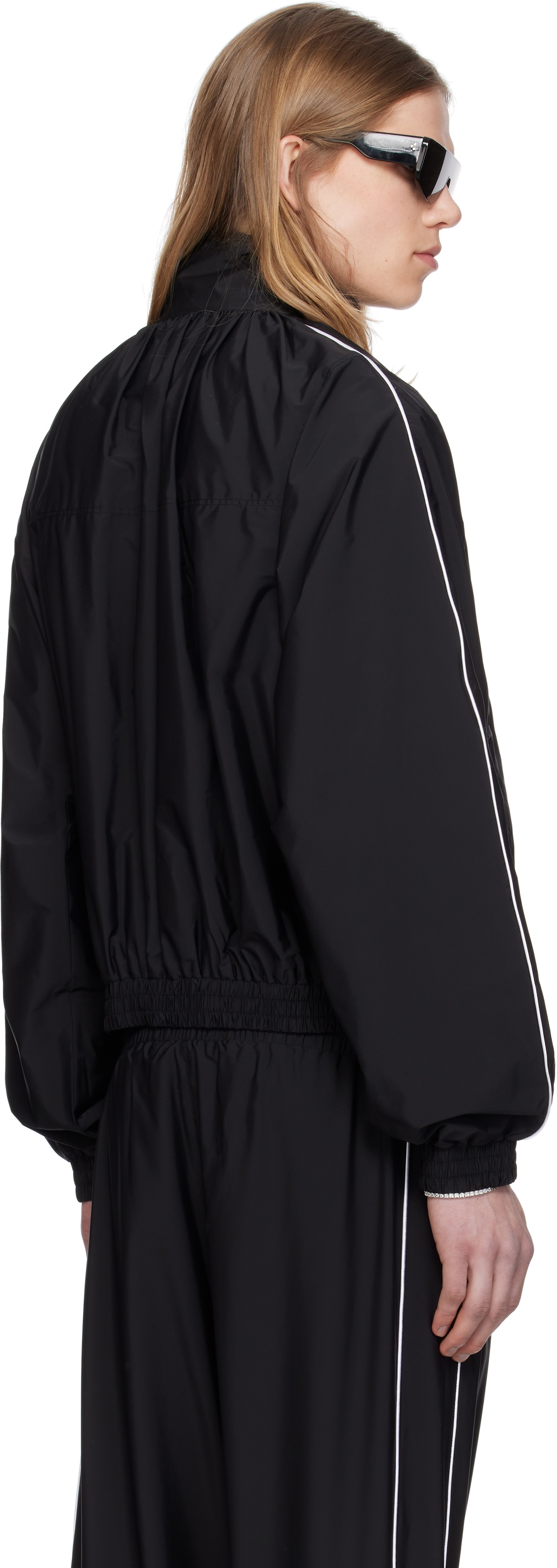 ALAINPAUL Black Gathered Neck Track Jacket