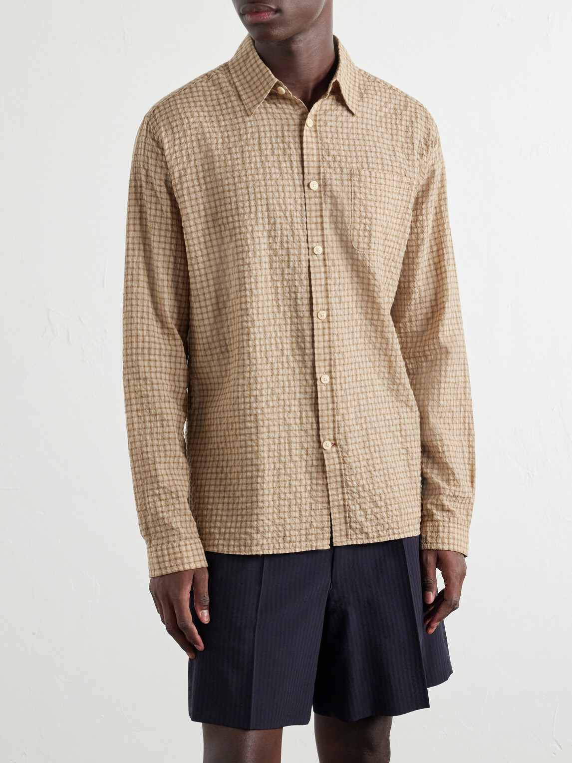 Oliver Spencer - Checked Cotton-Blend Seersucker Shirt - Neutrals