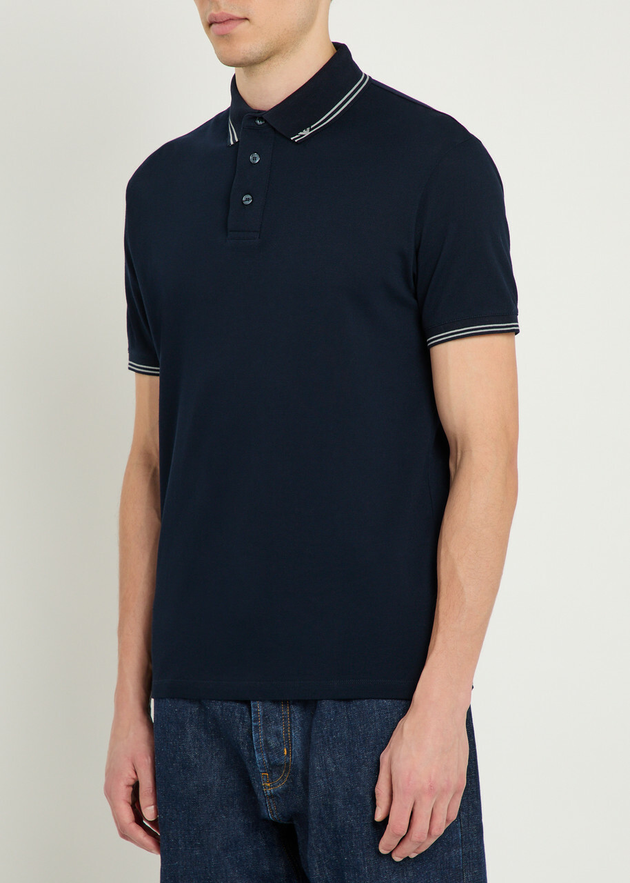 Emporio Armani Piqué Stretch-cotton Polo Shirt Navy