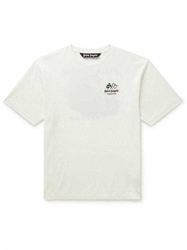 Photo: Palm Angels - Racing Logo-Embroidered Printed Cotton-Jersey T-Shirt - White