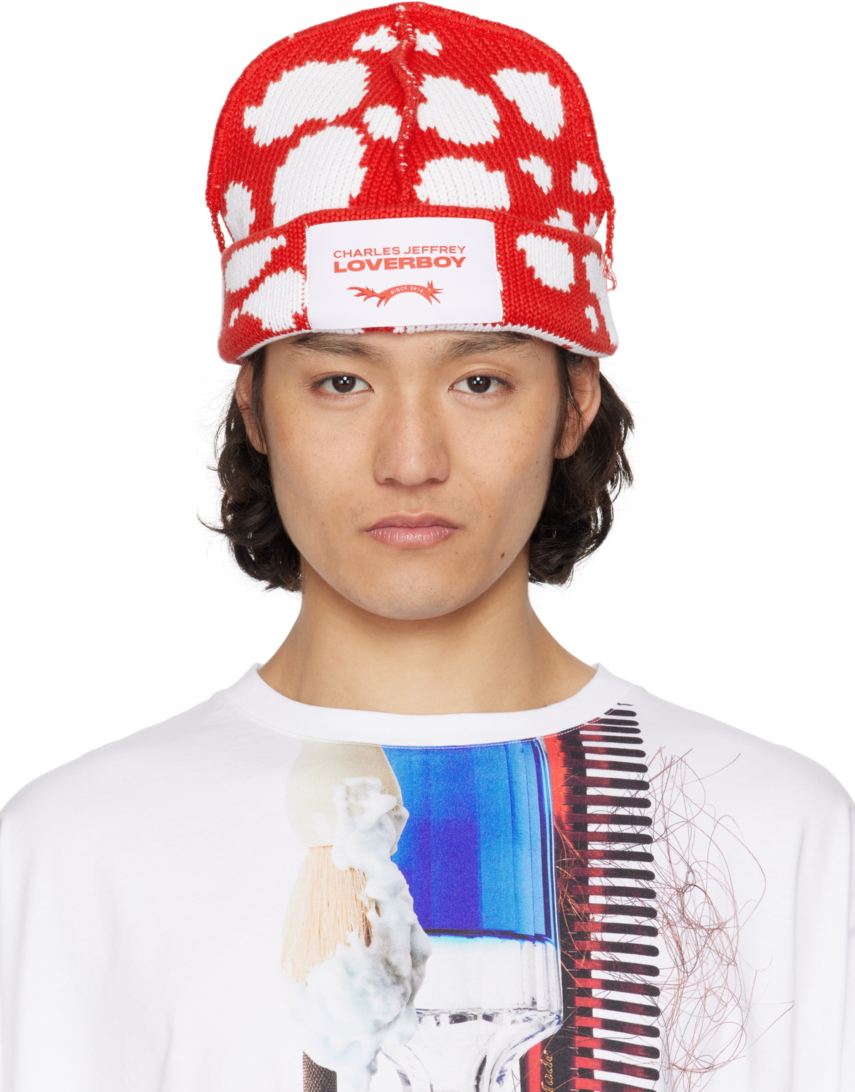 Charles Jeffrey LOVERBOY Red & White Loverboy Beanie Charles