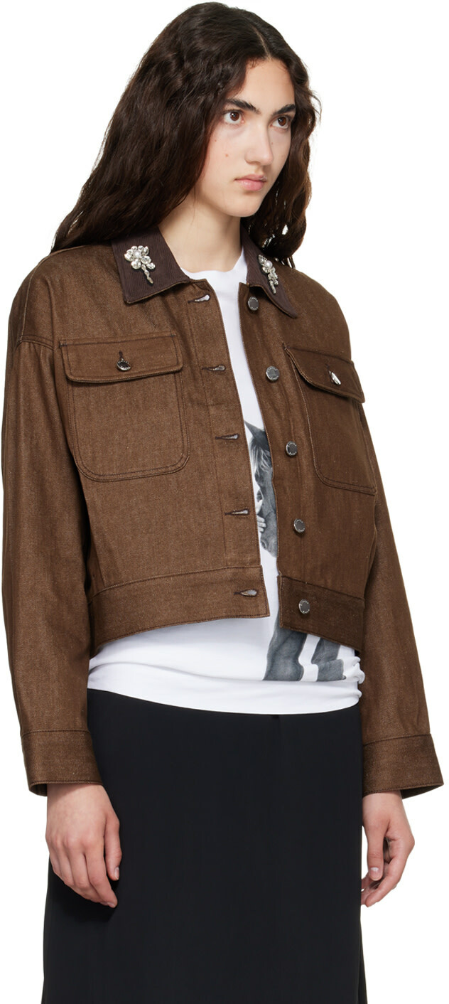 Simone Rocha Brown Cropped Utility Denim Workwear Jacket