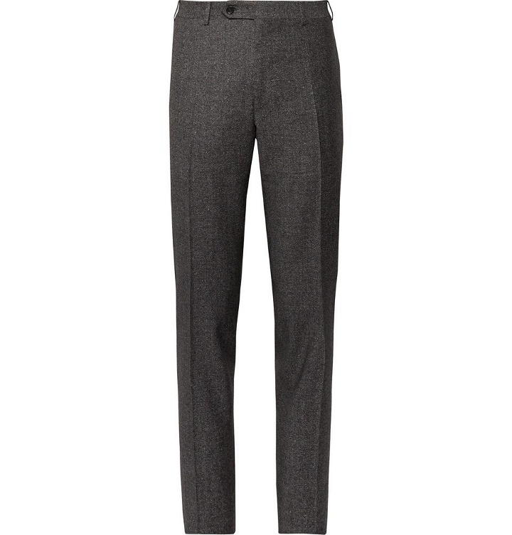 Photo: Canali - Dark-Grey Slim-Fit Donegal Wool and Silk-Blend Trousers - Men - Dark gray
