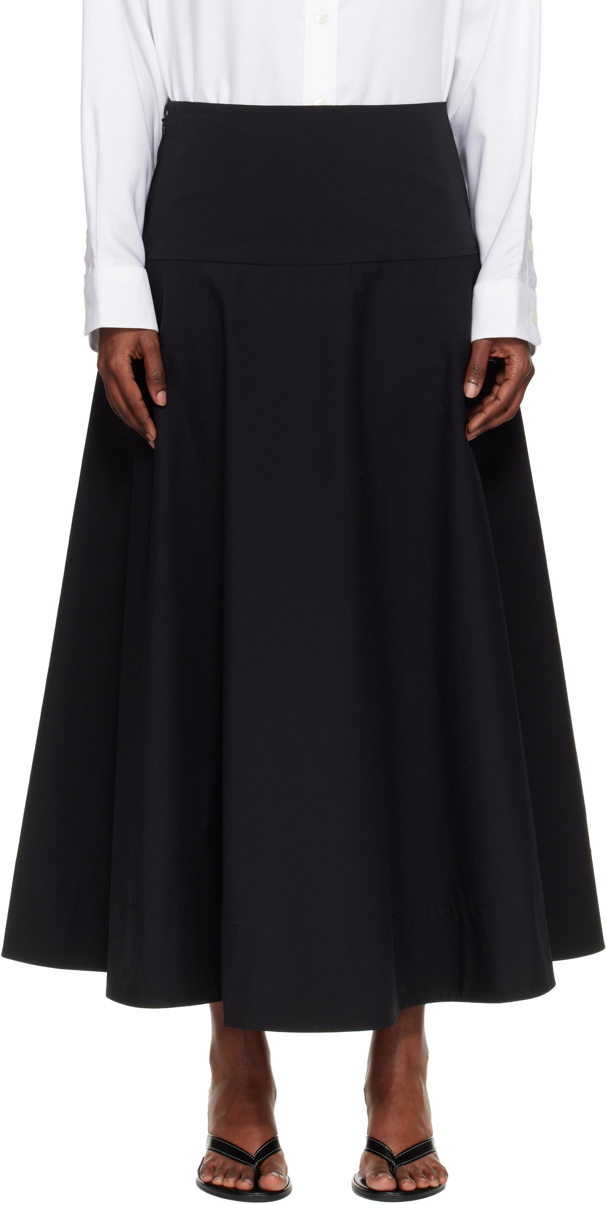 St. Agni Black Cotton Circle Hem Maxi Skirt