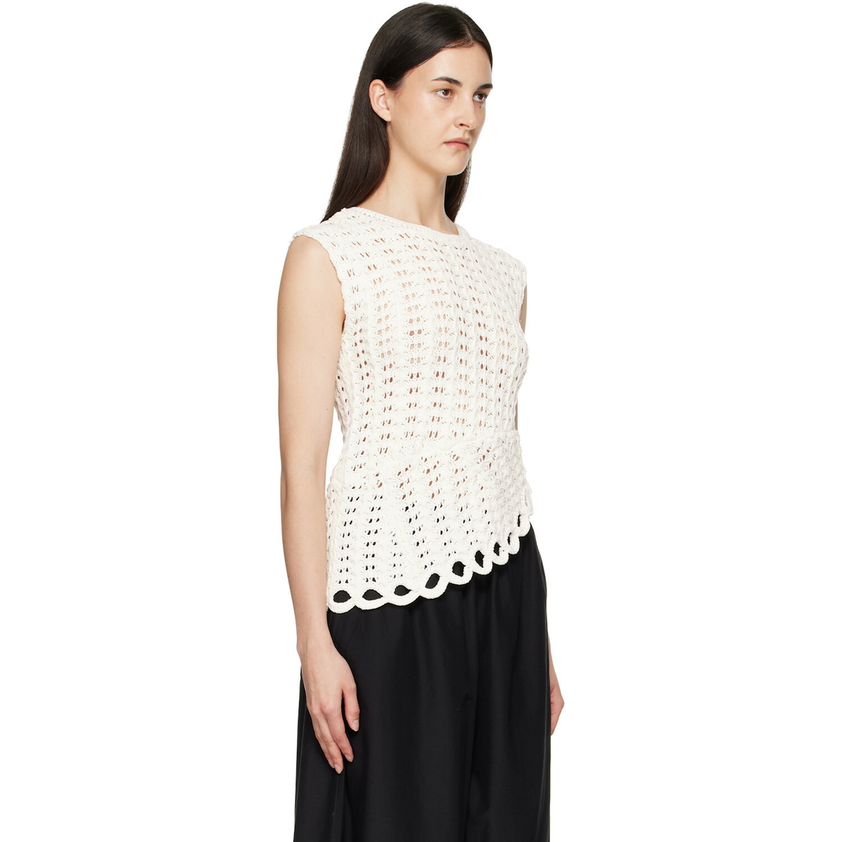 Loulou de Saison White Saez Ruffled Crochet Top