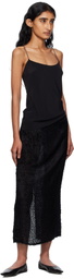 St. Agni Black Feathered Silk Midi Skirt