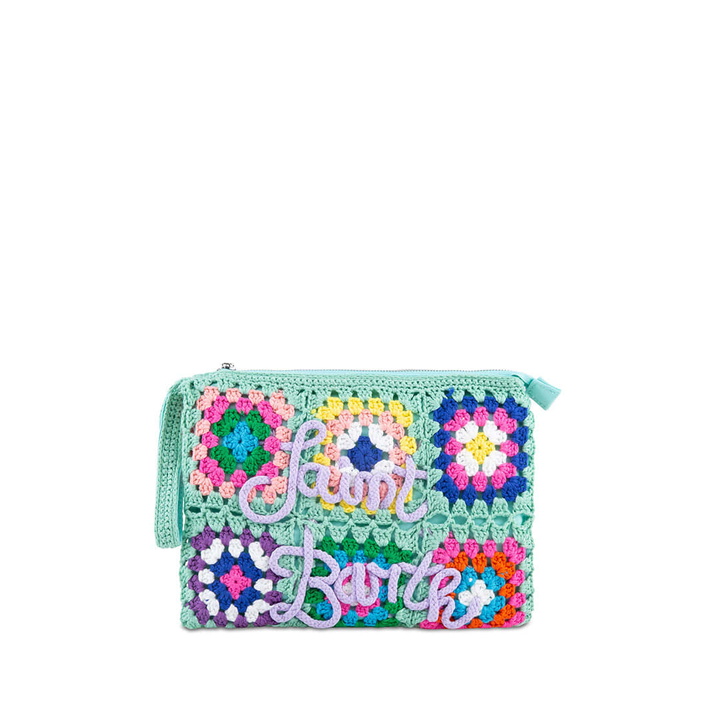 Photo: MC2 Saint Barth Parisienne Water Green Crochet Pouch Bag With Saint Barth Embroidery