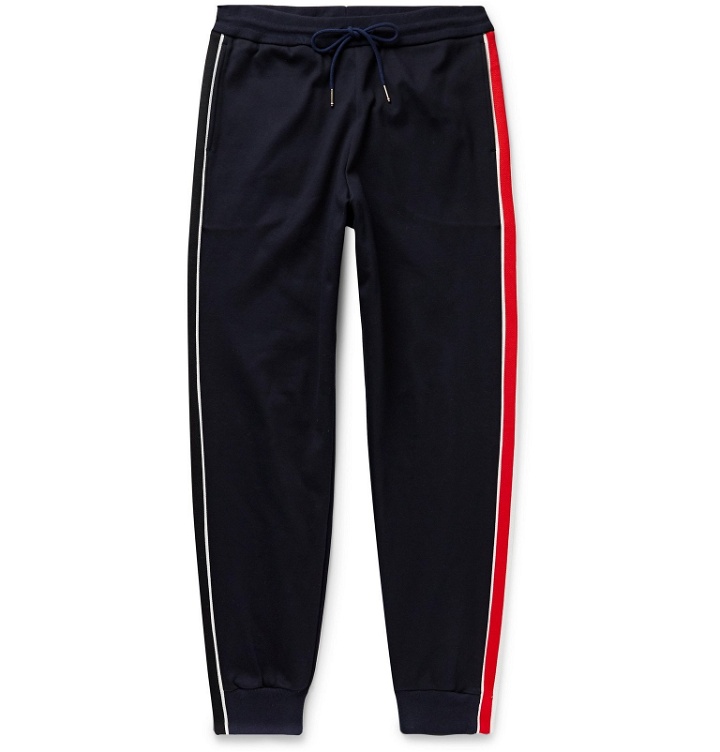 Photo: Thom Browne - Tapered Striped Jacquard-Trimmed Cotton-Jersey Sweatpants - Blue