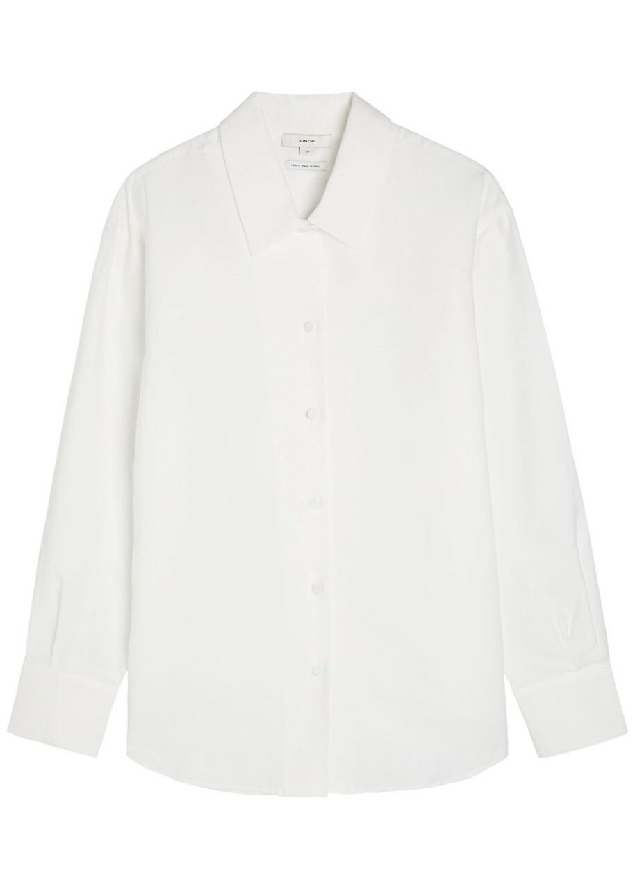 Vince Covered Button Woven Shirt Cream
