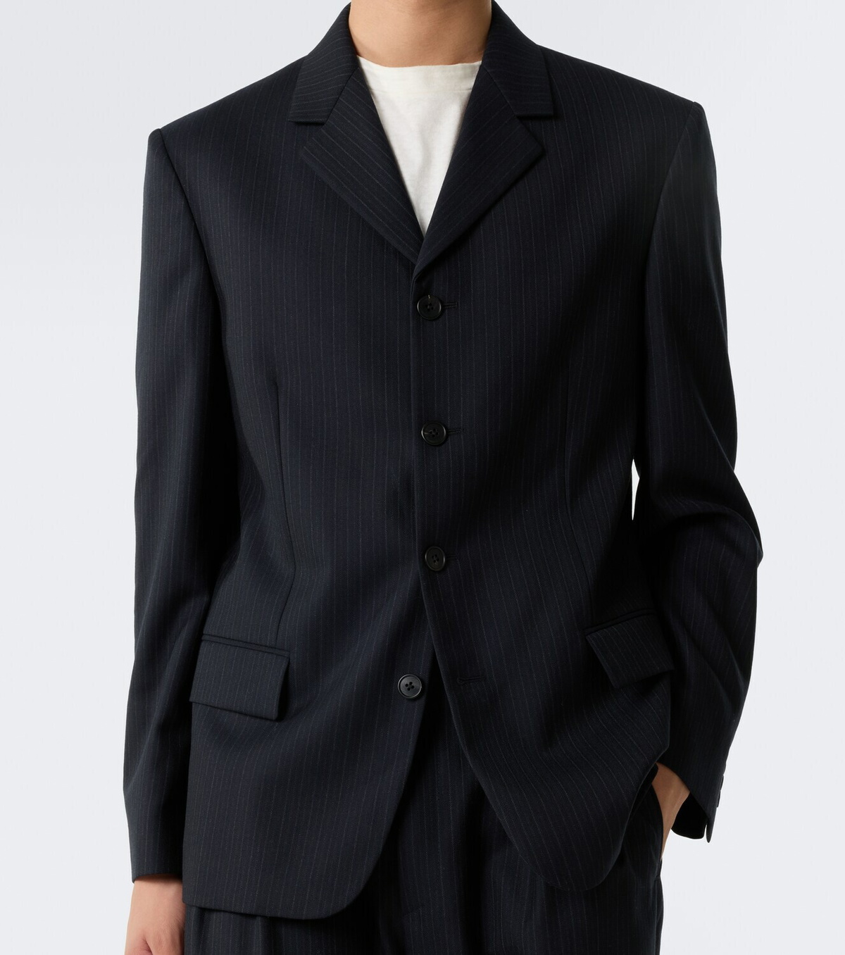 The Row Reda chalk stripe wool suit jacket