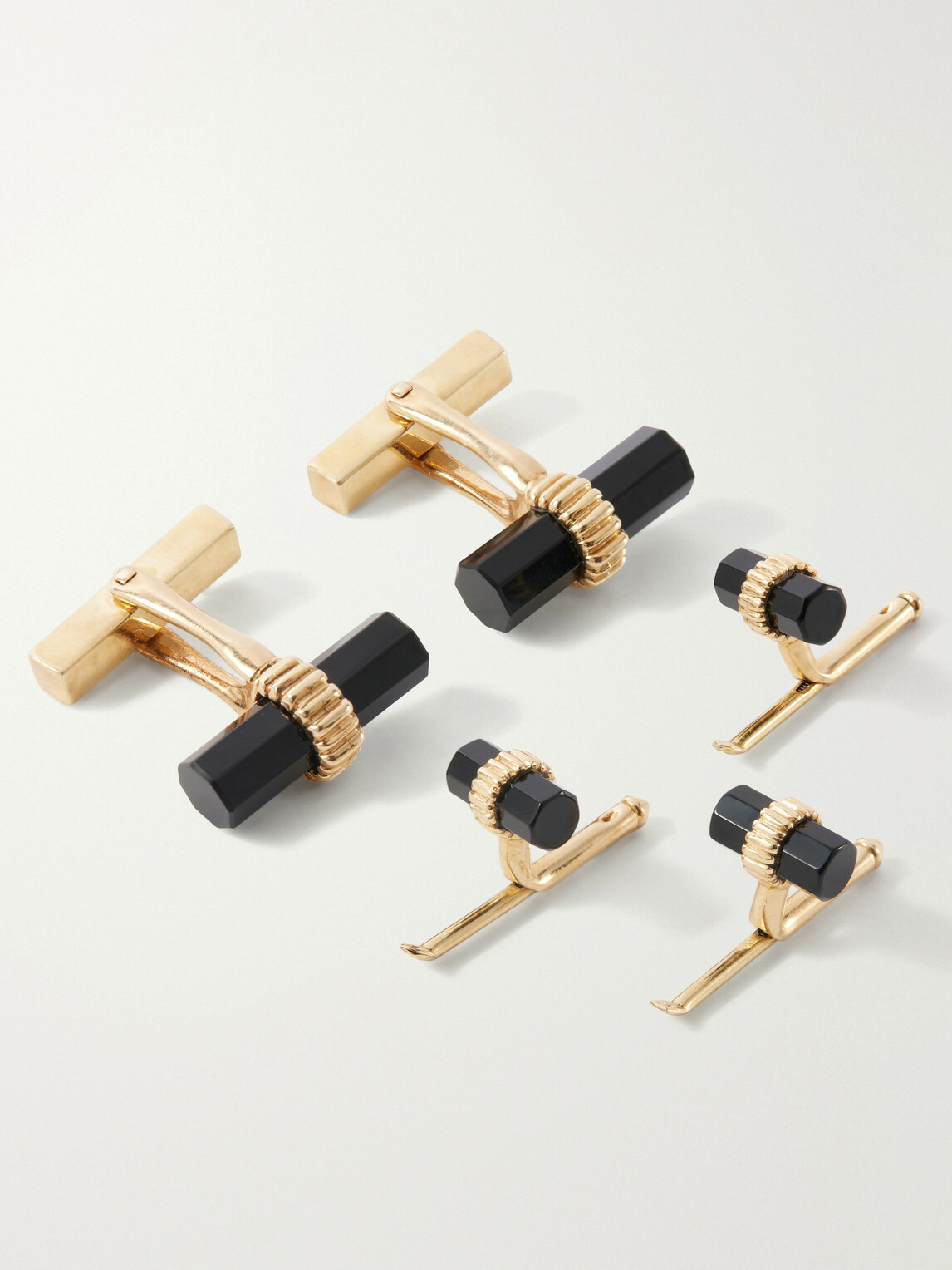 FOUNDWELL - Tiffany's Vintage 1980s 14-Karat Gold Onyx Cufflinks and Dress Studs Set - Gold