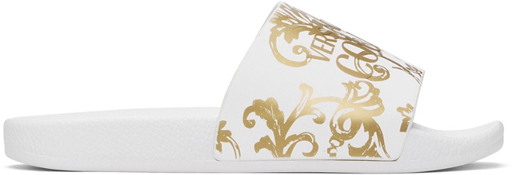 Photo: Versace Jeans Couture White Watercolor Couture Slides