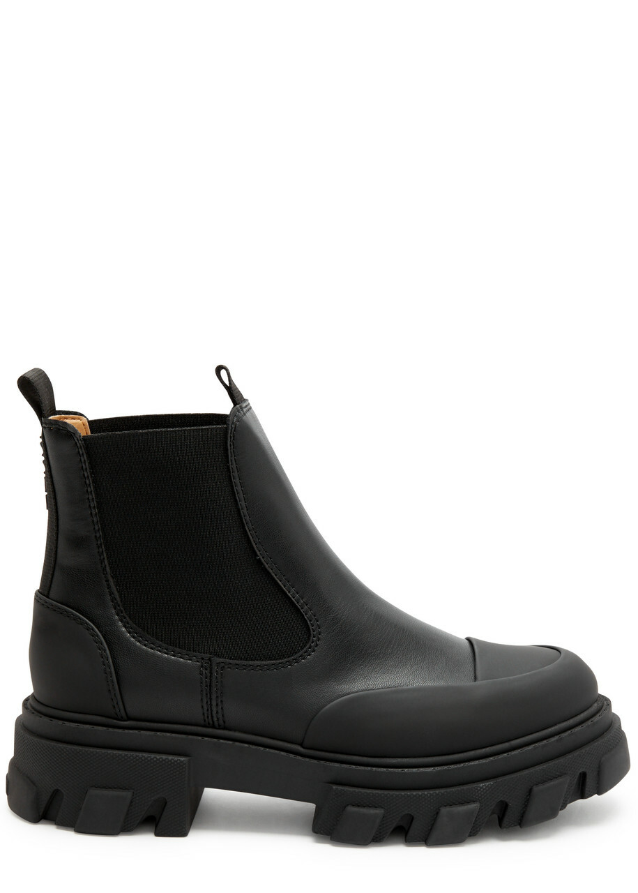 Ganni Black Recycled Leather Lace-Up Boots