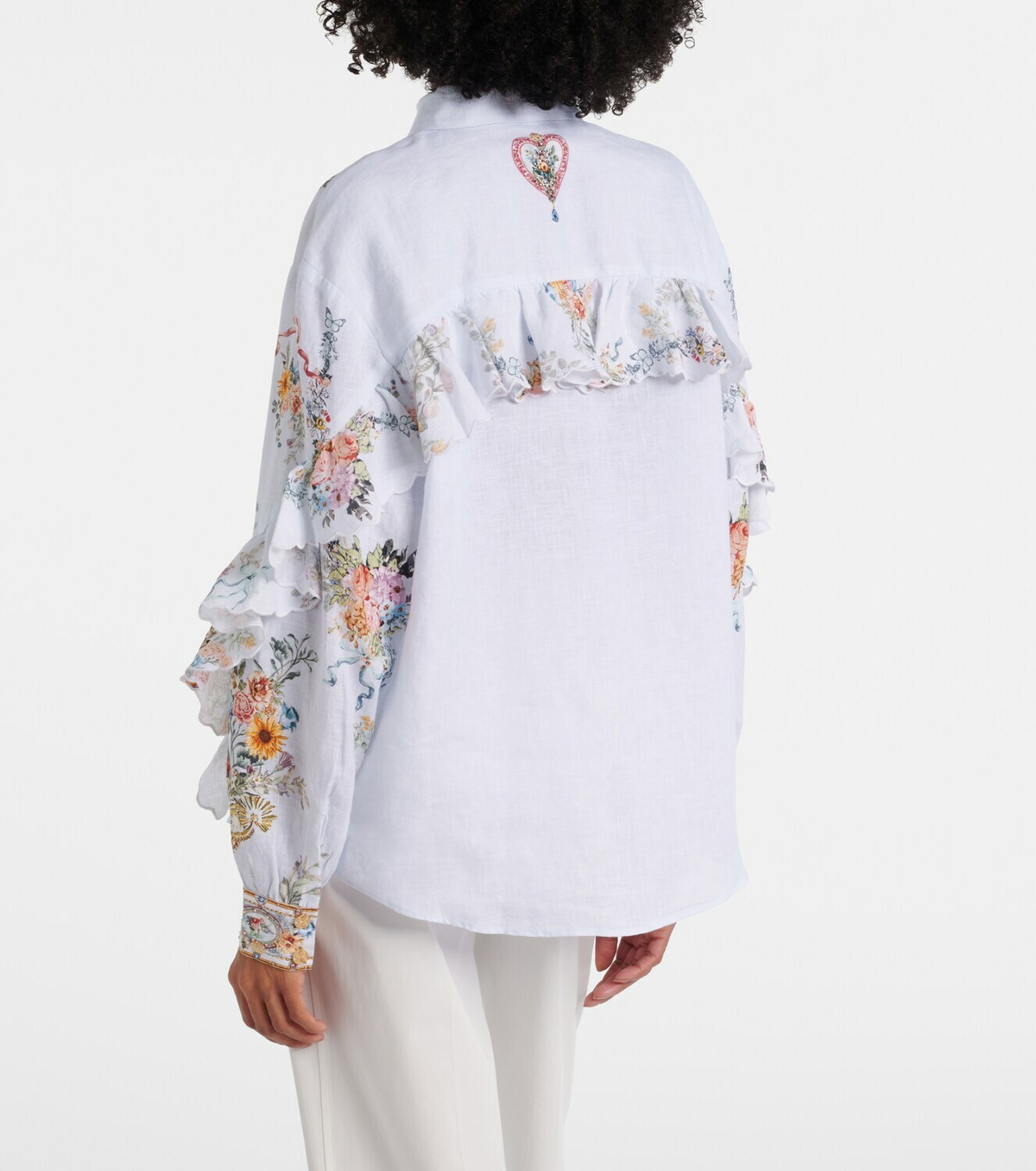 Camilla Floral ruffled linen shirt