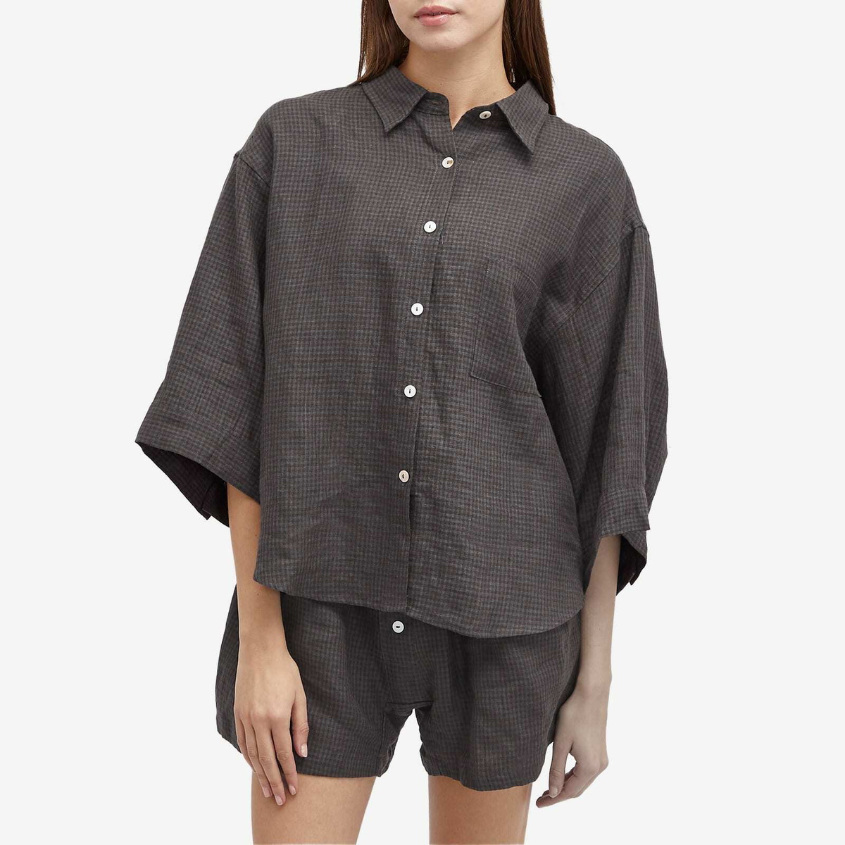 Deiji Studios Women's Linen 03 Set in Slate Check