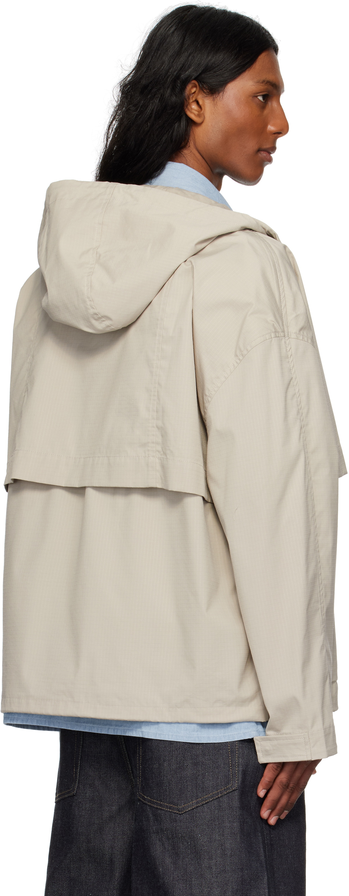 Maison Kitsuné Taupe Hooded Zipped Windbreaker Jacket