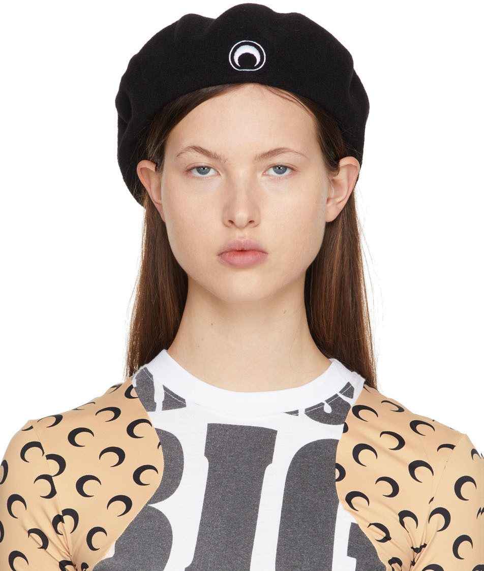 Marine Serre Black Embroidered Beret Marine Serre