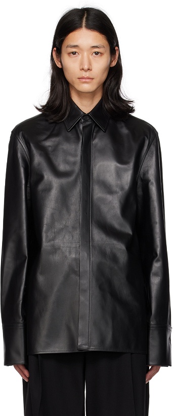 Photo: Ferragamo Black Paneled Leather Shirt