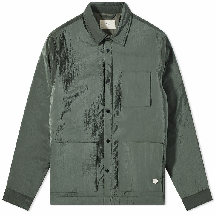 Photo: Folk Men's Nylon Padded Assembly Jacket in Olive Nylon Texture
