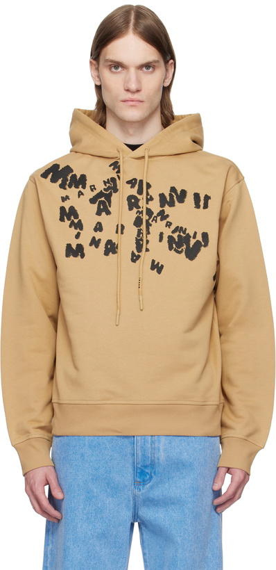 Photo: Marni Tan Printed 'Marni' Caos Logo Hoodie