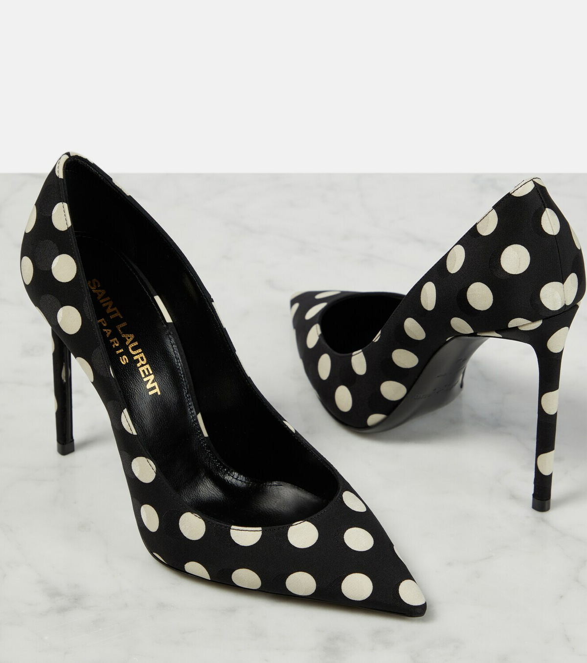 Saint Laurent Zoe 105 polka-dot silk pumps